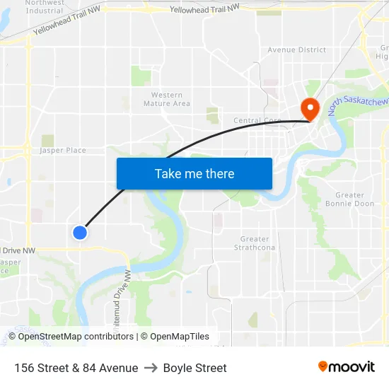 156 Street & 84 Avenue to Boyle Street map