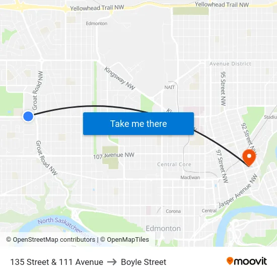 135 Street & 111 Avenue to Boyle Street map