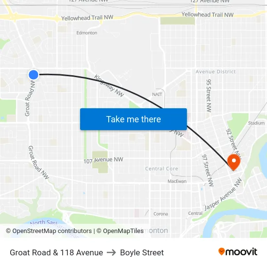 Groat Road & 118 Avenue to Boyle Street map