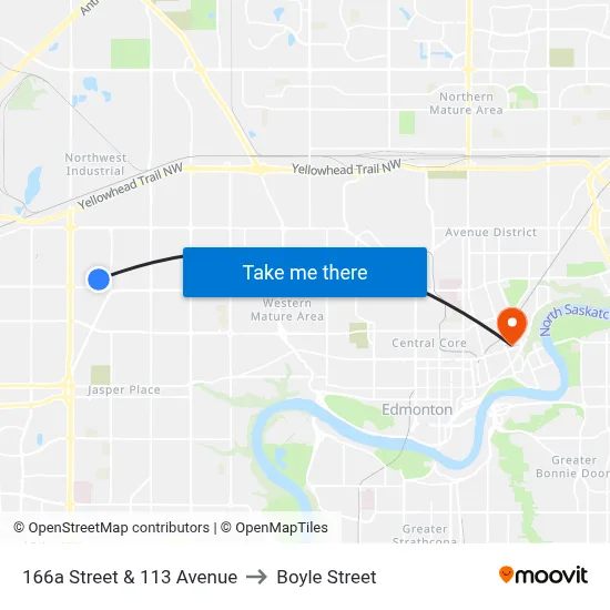 166a Street & 113 Avenue to Boyle Street map