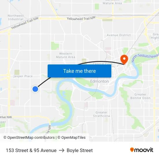 153 Street & 95 Avenue to Boyle Street map