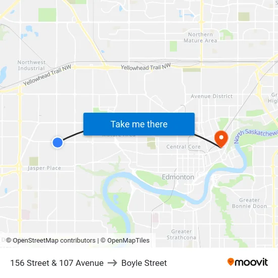 156 Street & 107 Avenue to Boyle Street map