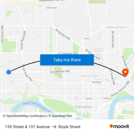 139 Street & 107 Avenue to Boyle Street map