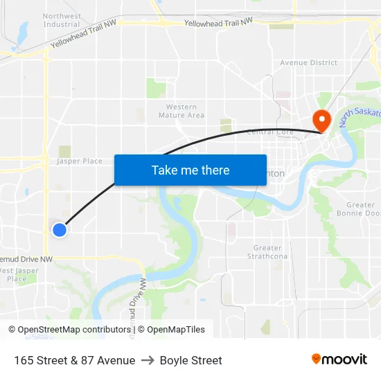 165 Street & 87 Avenue to Boyle Street map