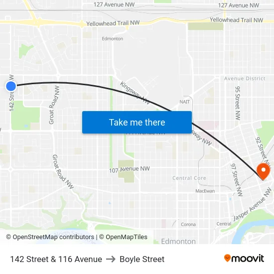 142 Street & 116 Avenue to Boyle Street map