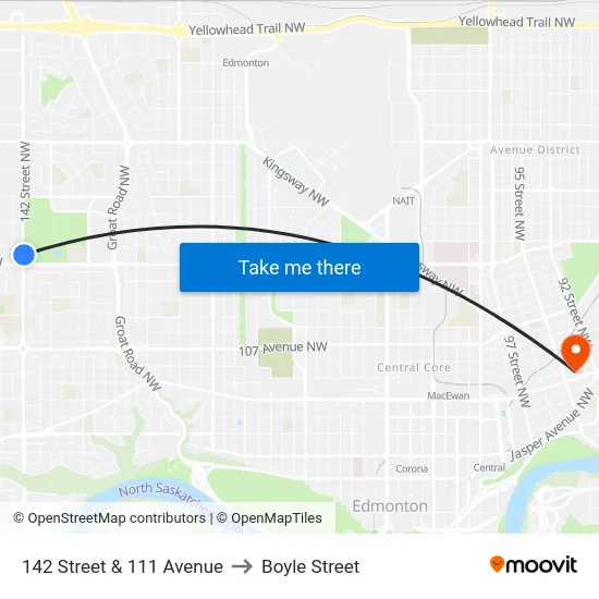 142 Street & 111 Avenue to Boyle Street map