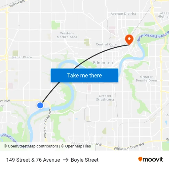 149 Street & 76 Avenue to Boyle Street map