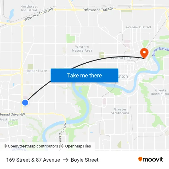 169 Street & 87 Avenue to Boyle Street map