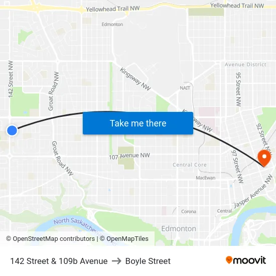 142 Street & 109b Avenue to Boyle Street map