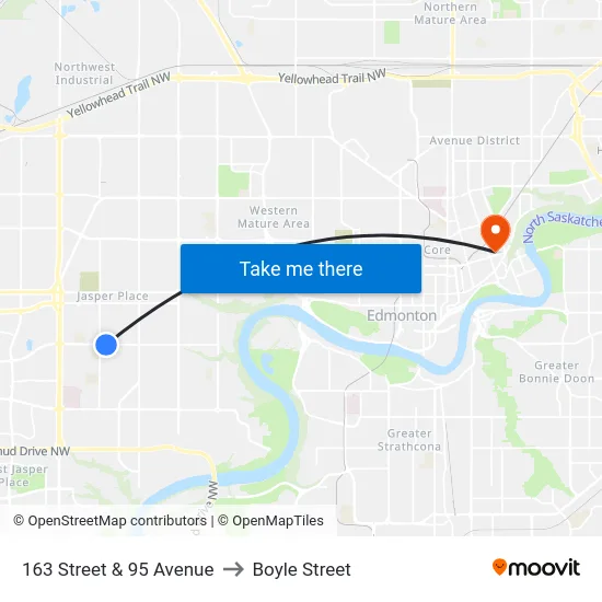 163 Street & 95 Avenue to Boyle Street map