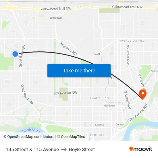 135 Street & 115 Avenue to Boyle Street map