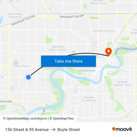 156 Street & 95 Avenue to Boyle Street map