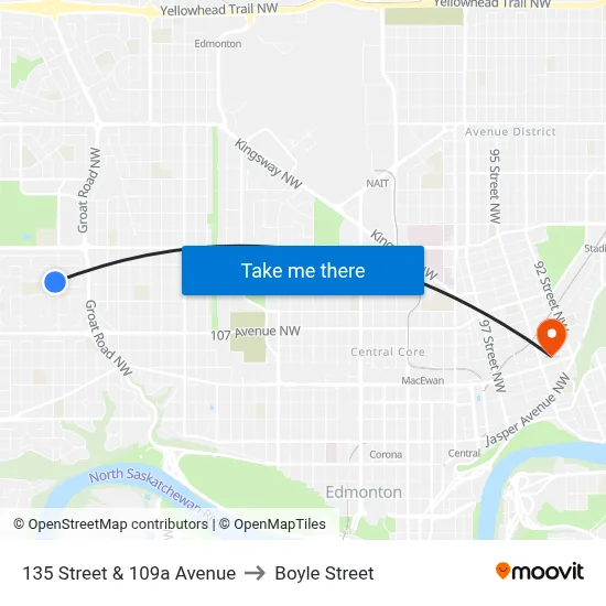 135 Street & 109a Avenue to Boyle Street map