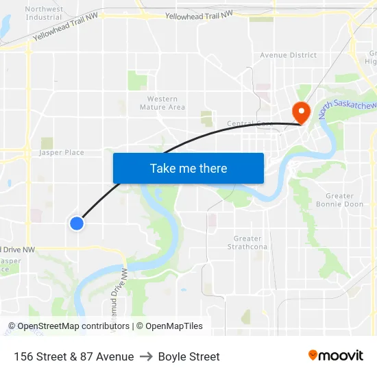 156 Street & 87 Avenue to Boyle Street map