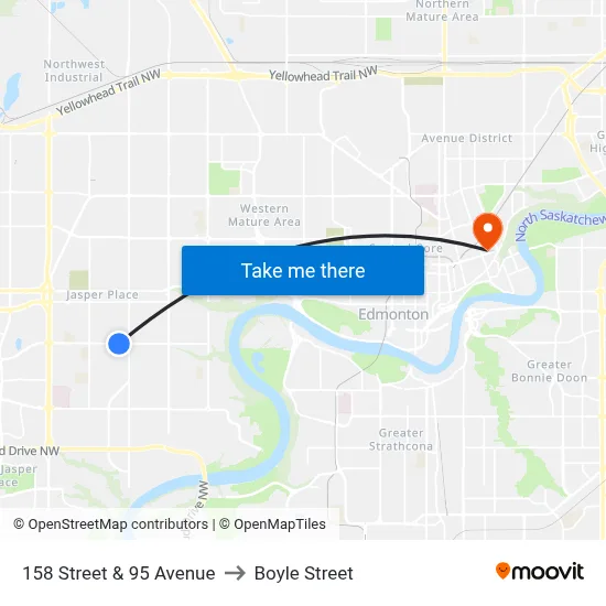 158 Street & 95 Avenue to Boyle Street map