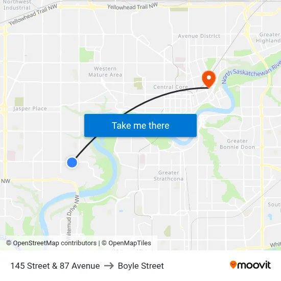 145 Street & 87 Avenue to Boyle Street map
