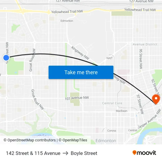142 Street & 115 Avenue to Boyle Street map