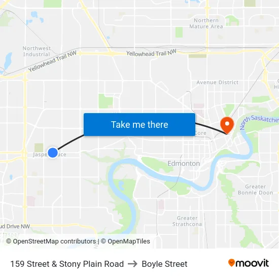 159 Street & Stony Plain Road to Boyle Street map