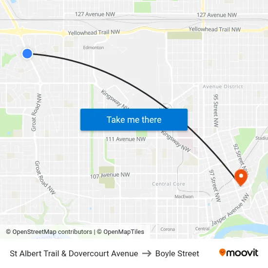 St Albert Trail & Dovercourt Avenue to Boyle Street map