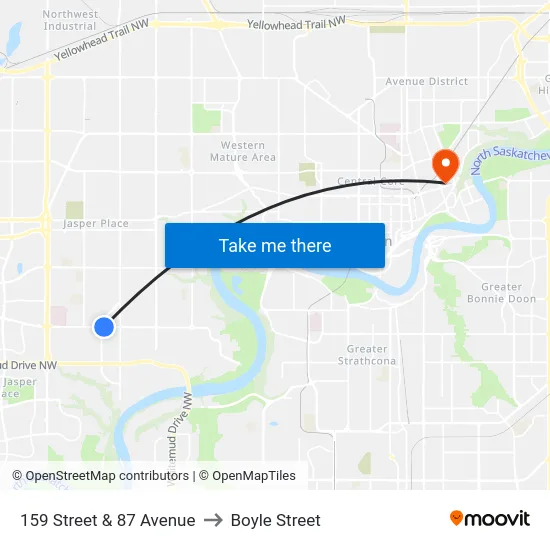 159 Street & 87 Avenue to Boyle Street map