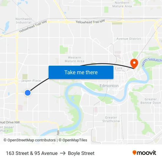 163 Street & 95 Avenue to Boyle Street map