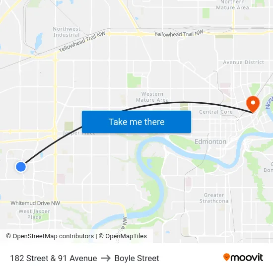 182 Street & 91 Avenue to Boyle Street map