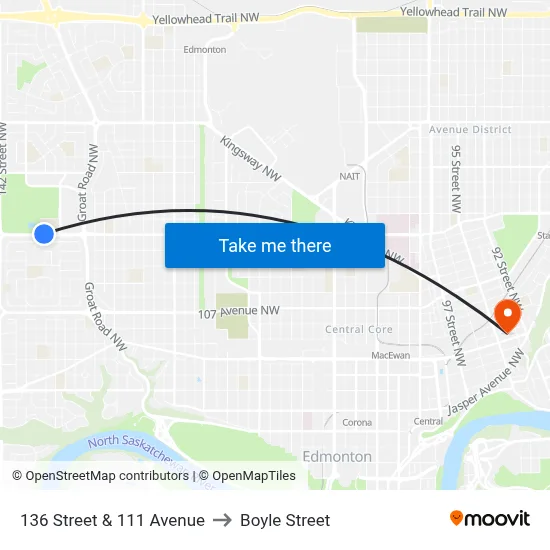 136 Street & 111 Avenue to Boyle Street map
