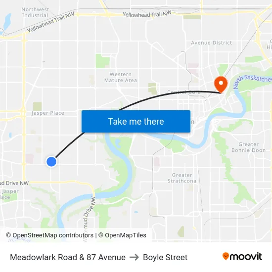 Meadowlark Road & 87 Avenue to Boyle Street map