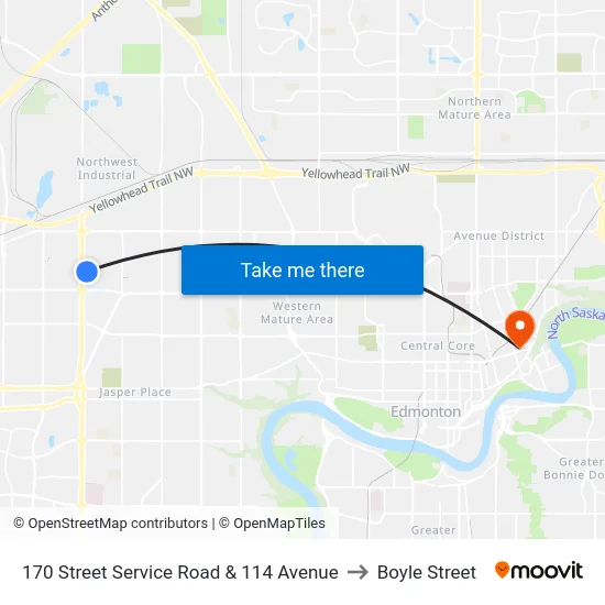 170 Street Service Road & 114 Avenue to Boyle Street map