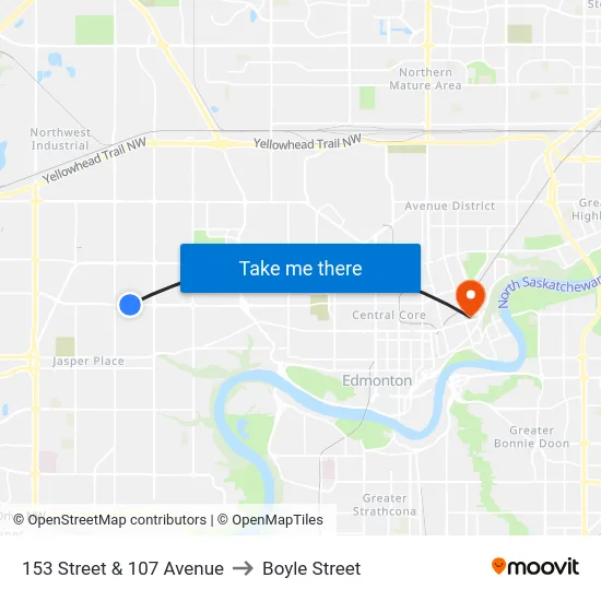 153 Street & 107 Avenue to Boyle Street map