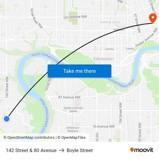 142 Street & 80 Avenue to Boyle Street map