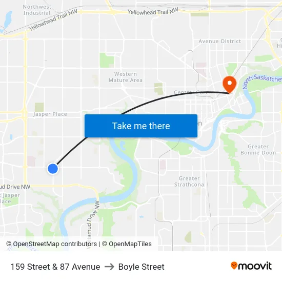159 Street & 87 Avenue to Boyle Street map