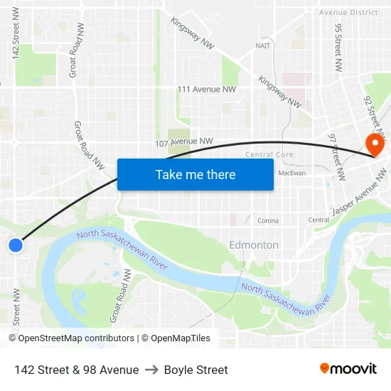 142 Street & 98 Avenue to Boyle Street map
