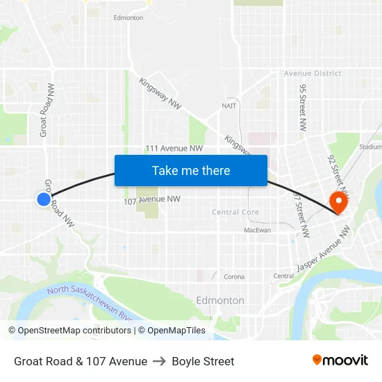 Groat Road & 107 Avenue to Boyle Street map