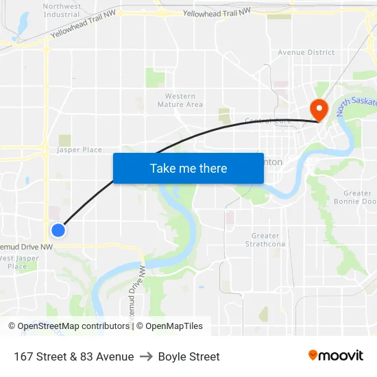 167 Street & 83 Avenue to Boyle Street map