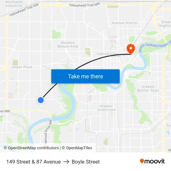149 Street & 87 Avenue to Boyle Street map