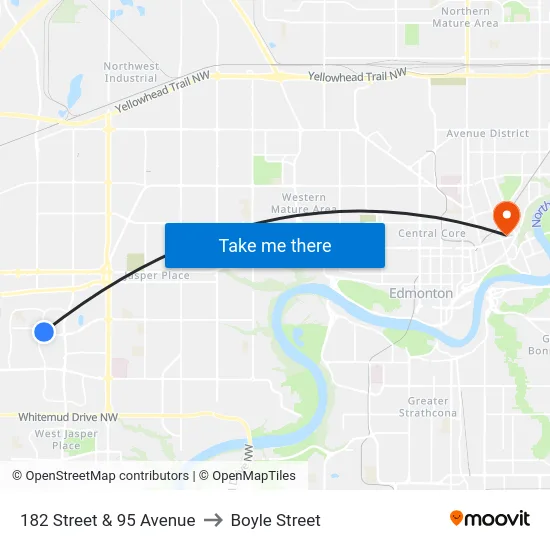 182 Street & 95 Avenue to Boyle Street map