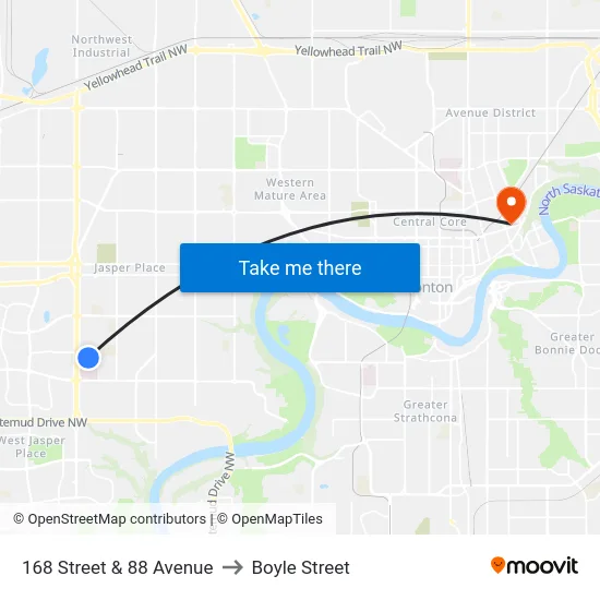 168 Street & 88 Avenue to Boyle Street map
