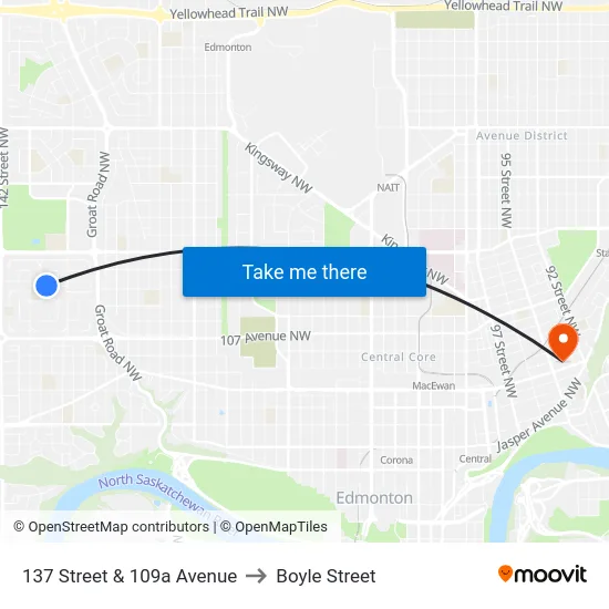 137 Street & 109a Avenue to Boyle Street map