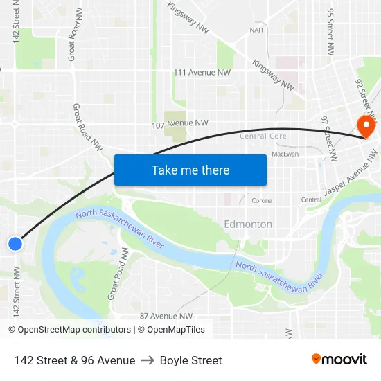 142 Street & 96 Avenue to Boyle Street map