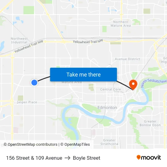 156 Street & 109 Avenue to Boyle Street map
