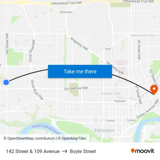 142 Street & 109 Avenue to Boyle Street map