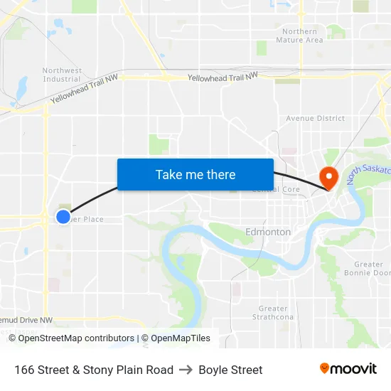 166 Street & Stony Plain Road to Boyle Street map