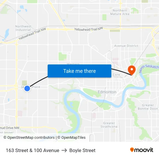163 Street & 100 Avenue to Boyle Street map