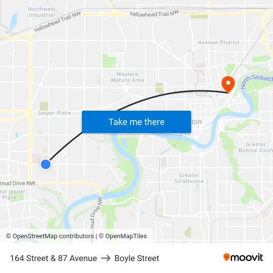 164 Street & 87 Avenue to Boyle Street map