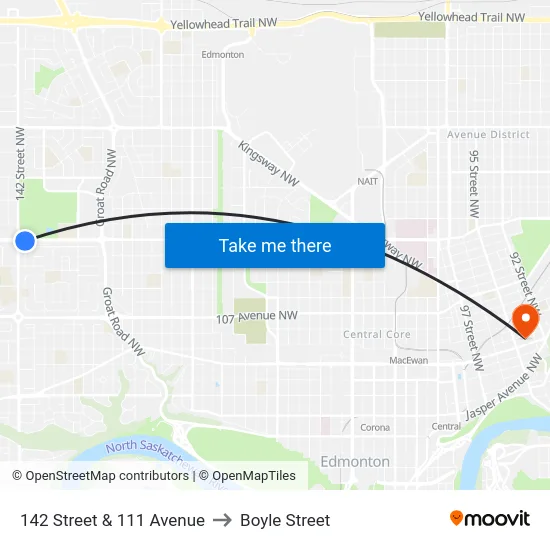 142 Street & 111 Avenue to Boyle Street map
