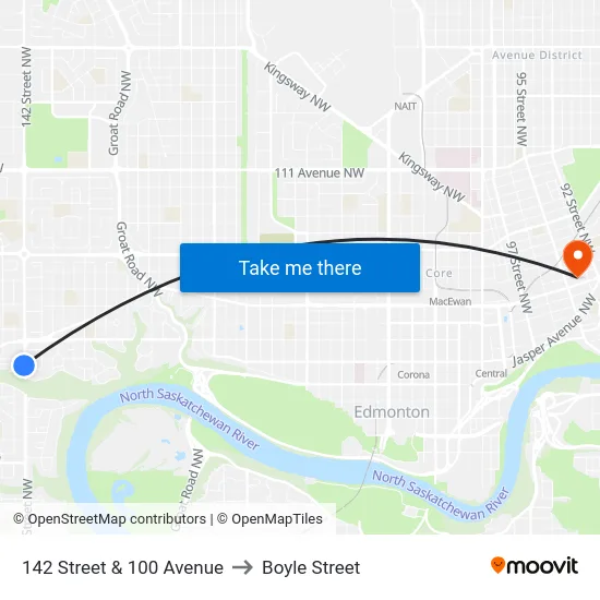 142 Street & 100 Avenue to Boyle Street map