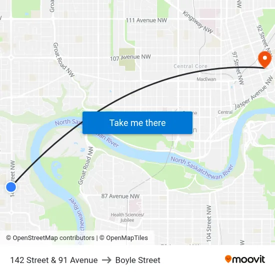 142 Street & 91 Avenue to Boyle Street map