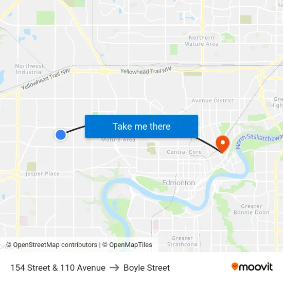 154 Street & 110 Avenue to Boyle Street map