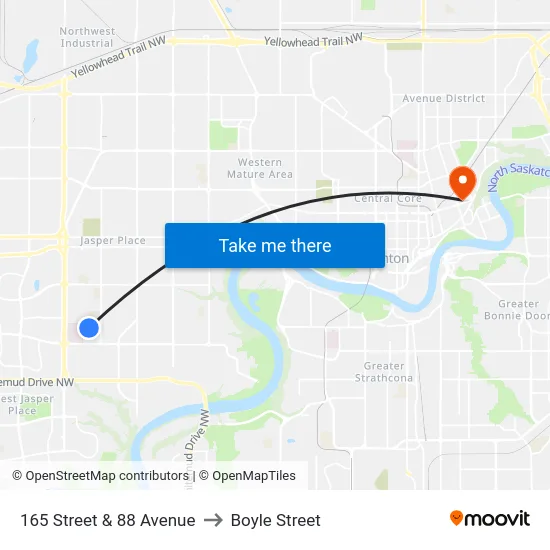 165 Street & 88 Avenue to Boyle Street map